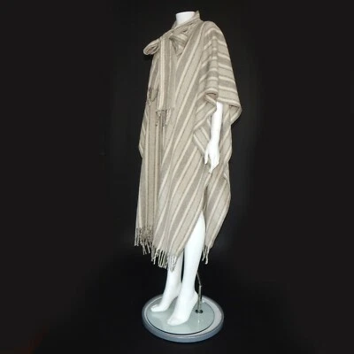 Vintage 70s South Western Boho Cardigan Poncho Sweater Gray Ivory OS - 821 - Image 1 of 4