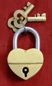 Brass Heart Shape Padlock Suitcase Laptop Handbag Lock With 02 Heart Keys WG25 - Picture 1 of 4
