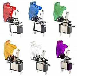 illuminated LED Toggle Switch With Missile Style Flick Cover 12V Car Dash - Picture 1 of 36