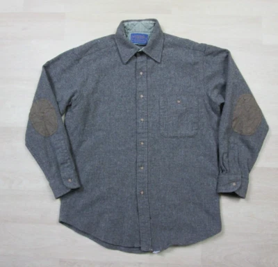 Camisa De Colección Pendleton Gris Lana Virgen Gamuza Codo Parches Abotonados EE. UU. Talla (M) Foto 1 de 4