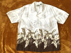Hawaiihemd Herren XL Leinenmischung elfenbein braun tropische Blätter Cubavera - Bild 1 von 3