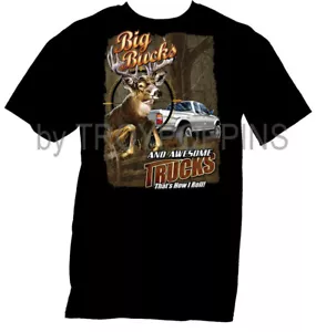 1-MENS WEAR-BIG BUCKS/AWESOME TRUCKS HUNTING APPAREL GEAR GRAPHIC PRINT T-SHIRT - Picture 1 of 6