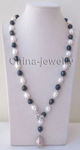 N8751 - 25" 11-14mm white and black baroque freshwater pearl necklace  - Picture 1 of 2