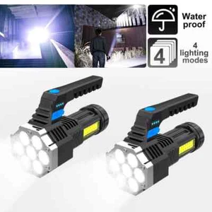 1/2 PCS High Powered LED Flashlight Super Bright Torch USB Rechargeable Lamp UK - Picture 1 of 23