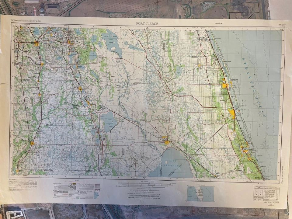 Vintage USGS Fort Pierce Florida 1956 1972 1974 Topographic Map 1:250000 - Image 1 of 1