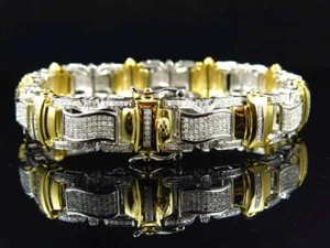 7.5CT Moissanite Men's Bracelet Hip Hop 14kYellow Gold Plated Silver 925 - Picture 1 of 6