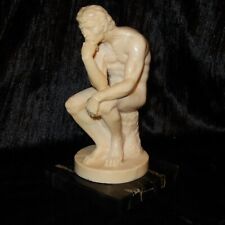 Vintage A SANTINI Classic THINKER Sculpture Male Nude Marble Base Statue Italian