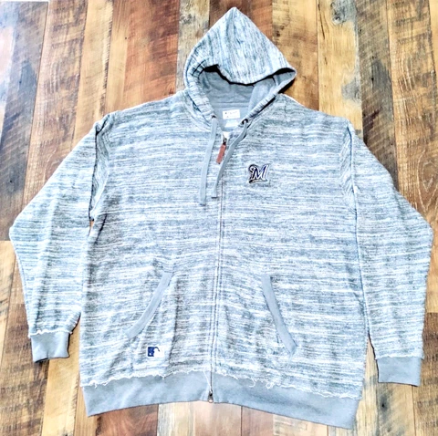 Majestic Gray Milwaukee Brewers Clubhouse Fleece Full-Zip Hoodie Men's XXL New Cover