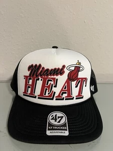 ‘47 Brand NBA Miami Heat Foam Trucker Snapback Adjustable Hat Cap Black White - Picture 1 of 5
