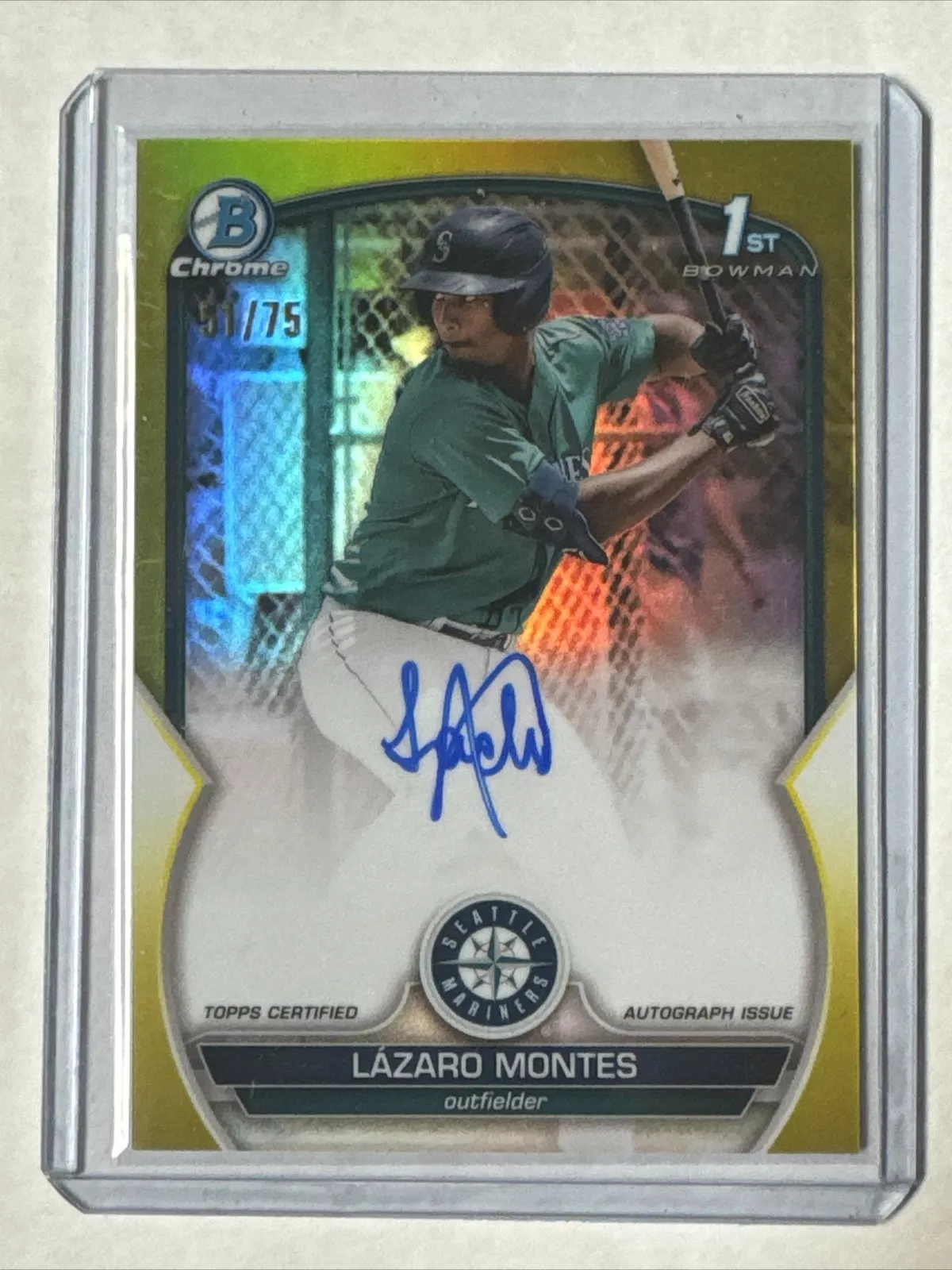 2023 Bowman Chrome 1st Lazaro Montes Yellow Refractor Auto 51/75 Mariners