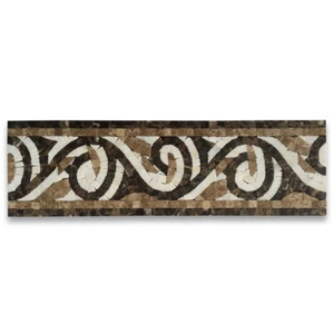 B0082P Marble Mosaic Border Listello Tile Garden Emperador 4.7x15.7 Polished - Picture 1 of 8