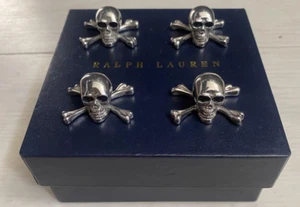 Ralph Lauren Home Skull Card Holder Set of 4 Silver Color Size 3cm x 2cm w/Box - Picture 1 of 13