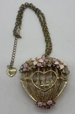 "Collar Betsey Johnson María Antonieta jaula de pájaros tono dorado corazón 16""" Foto 1 de 4