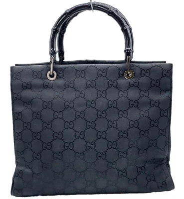 Authentic Gucci Bamboo Handle GG Pattern Nylon Black Hand Bag NS101499 - Image 1 of 4