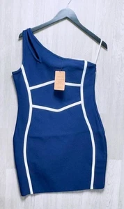 Baobaome marineblau weiß One Shoulder Bodycon kurzes Kleid Damengröße Medium - Bild 1 von 2