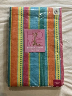 Bamboo Traders Home Tablecloth 60 x 84 Oblong Crib Striped Cotton New In Mfg Pkg - Image 1 of 4