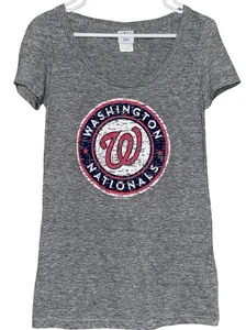 Washington Nationals Camicia Donna M Grigio Medio Girocollo MLB - Foto 1 di 6