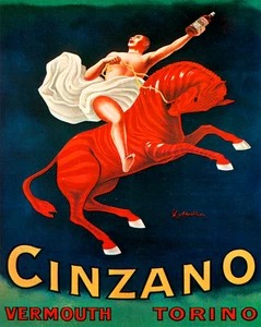 Man on Red Horse Wall Art - Vintage Vermouth Poster - 12X16/16X20/18X24/24X36 - Picture 1 of 11