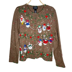 Designers Studio Orginals Snowman Holly Heart Christmas Knitted Sweater Sz M - Picture 1 of 10
