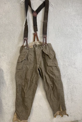 Vintage Swedish Military Wool Pants Mens Large Suspenders Cargo 3 Crown 40s - Image 1 of 4