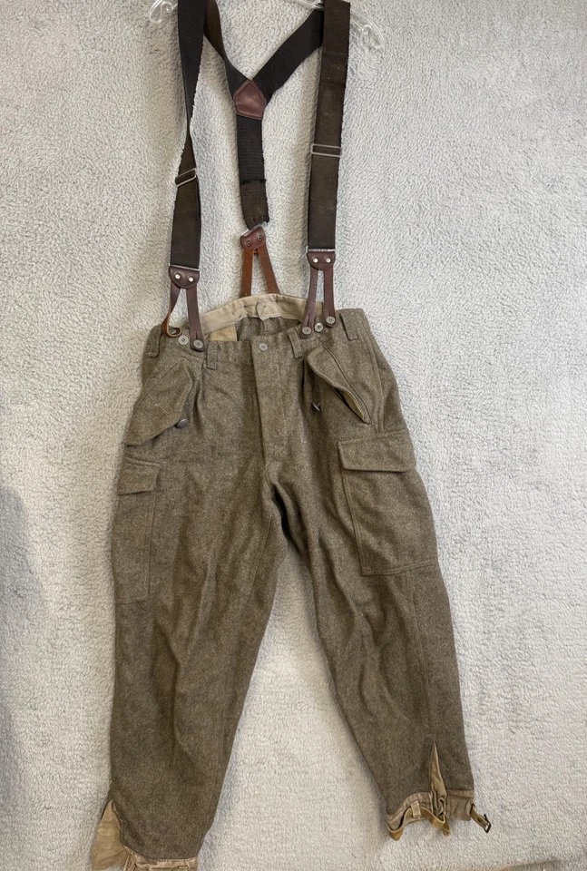 Pantalones de lana militares suecos vintage para hombre grandes tirantes carga 3 coronas años 40 Foto 1 de 4