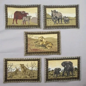 Fabric Place Mats African Animals Set of 5 Padded Fabric - Picture 1 of 6