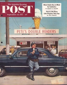 1951 SEP 22 Police Patrol Ice Cream Break SATURDAY EVENING POST COVER ONLY #1 - Foto 1 di 3