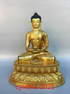 12.5"Old Chinese antiques Pure copper gilding statue of Sakyamuni Buddha - Picture 1 of 9