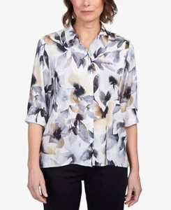 Alfred Dunner Women's Classics Blotted Watercolor Floral Button Down Top L NWT - Picture 1 of 9