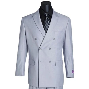 VINCI Men's Platinum Gray Double Breasted 6 Button Classic Fit Suit NEW - Picture 1 of 3