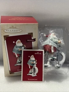 Hallmark 2003 Snackercize Santa On Exercise & Snacking on Wind-Up Bike Ornament - Picture 1 of 11