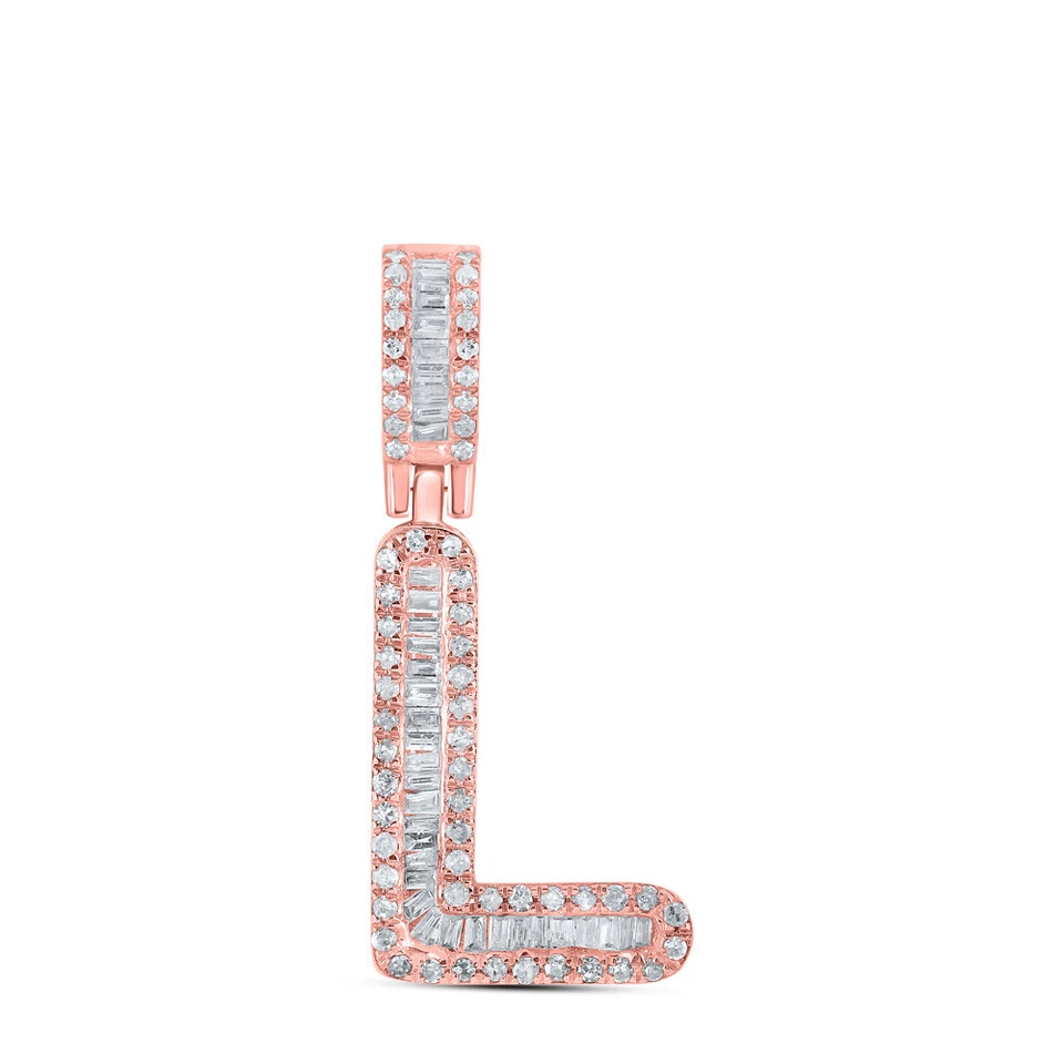Colgante de oro rosa de 10kt para hombre Baguette diamante L letra inicial 1/3 Cttw Foto 1 de 1