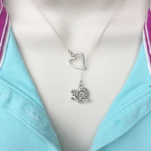 Collar I Love Caracol Hecho a Mano Plata Antigua Estilo Lariat 18" Largo Y. - Imagen 1 de 6