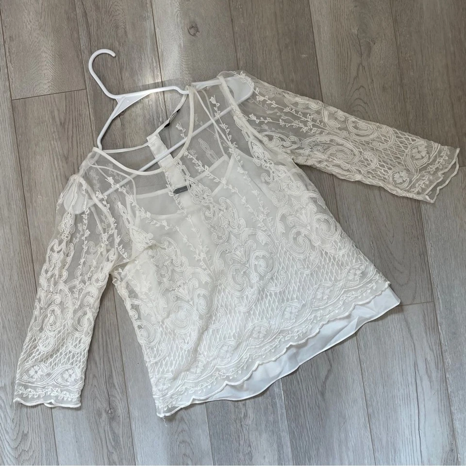 Dolce Vita Blouse Silk Embroidered White (small) coquette cottagecore soft girl - Image 1 of 4