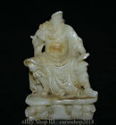 7.4 "China Natural White Jade Carved Guan Gong Yu Warrior God Dragon Robe Statue