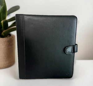 Franklin Covey 7 Ring Binder Black Top Grain Leather Snap 2” Rings 13 X 12 Vtg - Picture 1 of 15