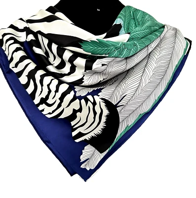 Bufanda 35"x35" Azul Estampado Cebra Voladora Pura Morera Sarga Seda14momme88x88cm5-77 Foto 1 de 4