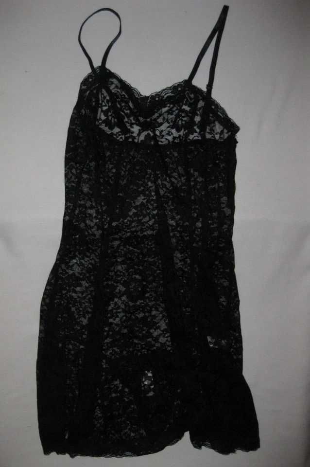 Shein Vestido de Dormir de Encaje Transparente Vestido de Noche y Tanga Conjunto Negro S Nip Gótico Foto 1 de 1