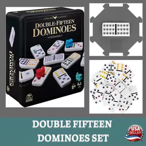 Double Fifteen Dominoes Set in Storage Tin, for Families and Kids Ages 8 and up - Picture 1 of 8