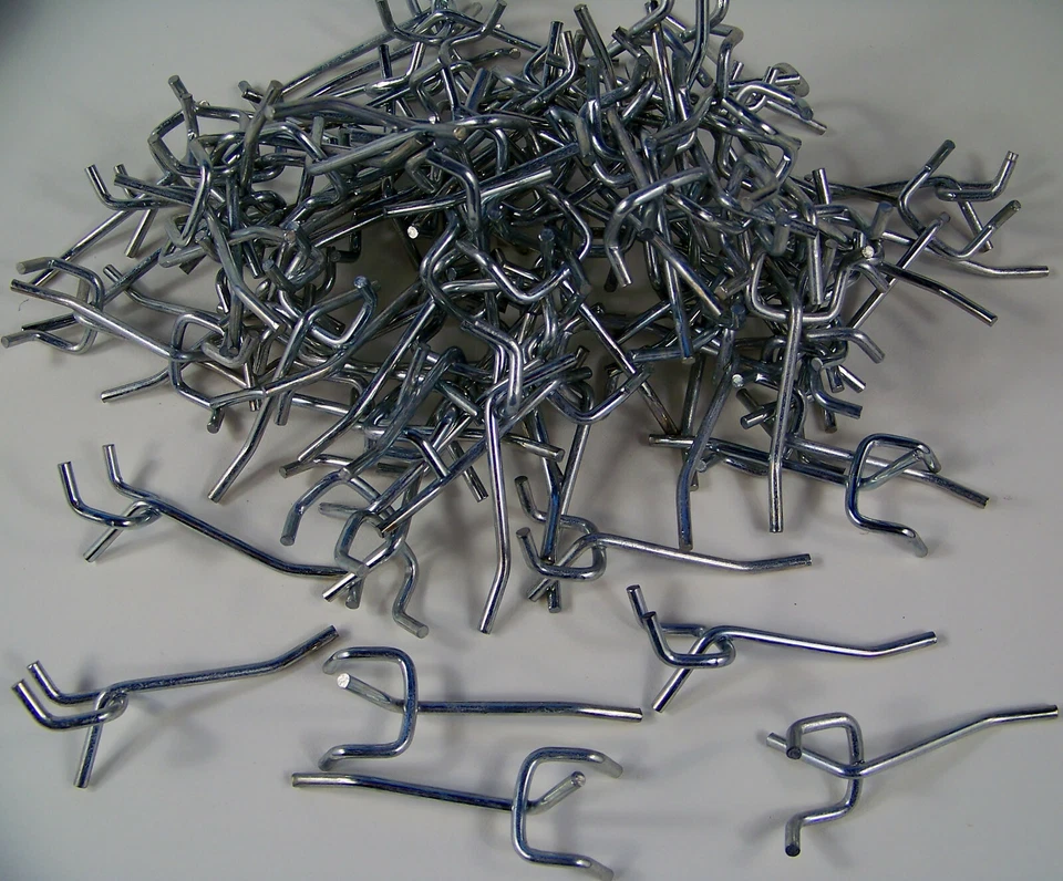 100pc 2 inch PEGBOARD HOOKS for 1/8" & 1/4" Peg Board Zinc Plated 2" Metal Hook - Image 1 of 1