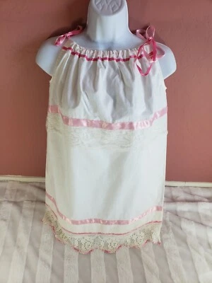 Ручная работа для девочки винтажное платье-наволочка белая вышивка с фестонами по краю размер 7/8 - Изображение 1 из 4
