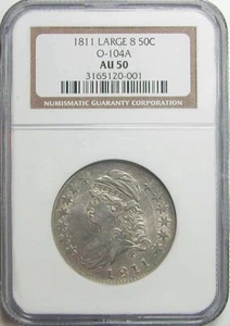 1811 Large 8 Capped Bust Half Dollar O-104a NGC AU-50 - Picture 1 of 2