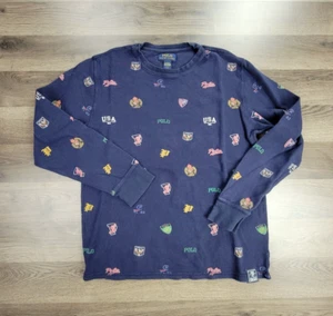 Polo Ralph Lauren Pajama Top Large Youth Boys Navy Blue Thermal Sleep Shirt - Picture 1 of 9