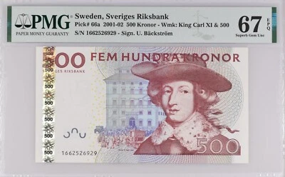 Sweden 500 Kronor Pick# 66a Sveriges Riksbank PMG grade 67 Super Gem Unc! - Image 1 of 2