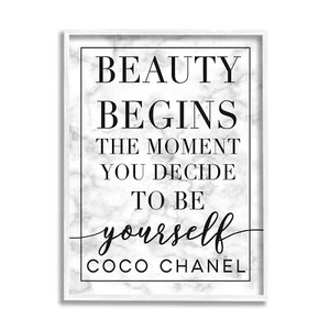 Stupell Industries Beauty Begins Once You Decide to Be Yourself White Marble ... - Picture 1 of 10