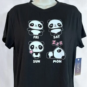 Starlet Damen Mädchen T-Shirt schwarz Rundhals Pandas Fr Sa So Mo Größe L Large - Bild 1 von 11