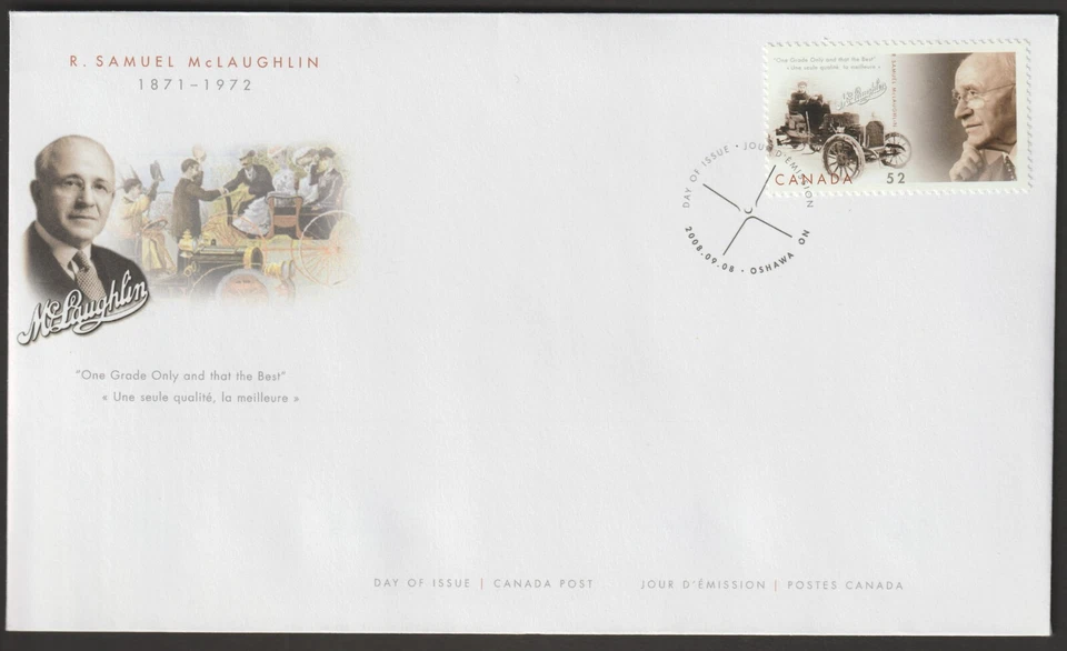 Canadá #2284, Robert Samuel McLaughlin, portada oficial del primer día, FDC 2008 Foto 1 de 1