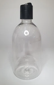Empty 500ml PET Plastic Clear Boston Bottles & Black Disc Top Cap *Any Amount* - Picture 1 of 3