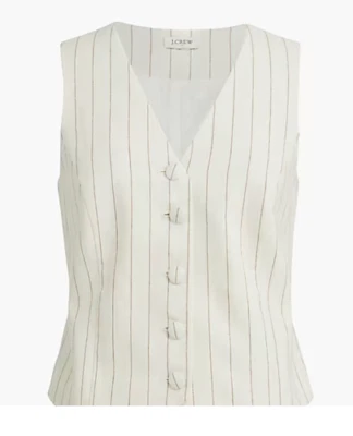 J Crew Vest Women's Striped linen-blend with Buttons Ivory with Camel NWT Size 0 - Image 1 of 4