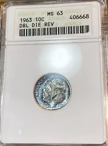 1963 Double Die Reverse Roosevelt Dime Old ANACS MS63 Best Price on Ebay* CHRC - Picture 1 of 2